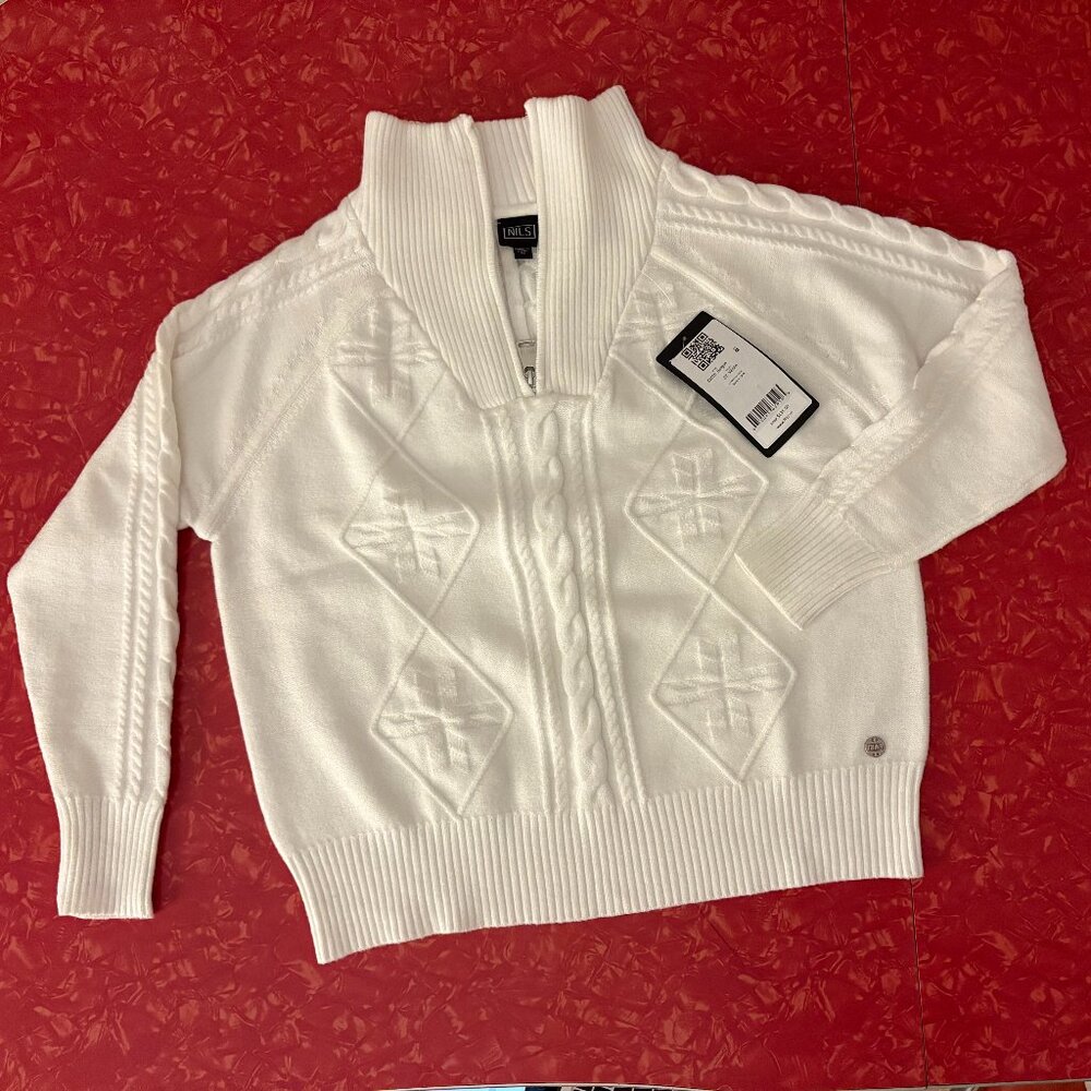 NILS white quarter-zip Aran-style ski sweater quarter-zip NWT, M